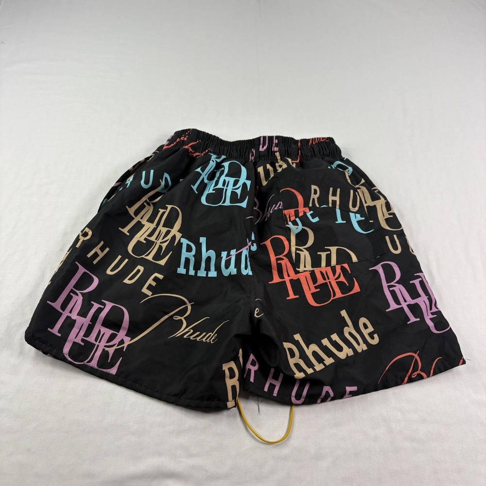 Rhude Swim Shorts Mens Medium Black Mash Up AOP Stretch Hybrid Bathing Suit - Picture 10 of 11